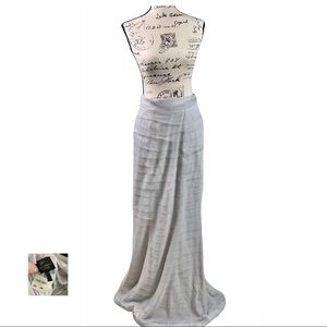 ADRIANNA PAPELL NWT Silver Chiffon Ruffle Maxi Mermaid Skirt